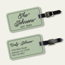 Custom Family Name in Elegant Script Sage Green Bagagelabel