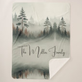 Custom Family Name - Misty Watercolor Forest  Sherpa Deken (Voorkant)