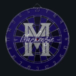 Custom Family Name Monogram Gray Dartbord<br><div class="desc">Gray background with monogram and family name in center of the board. Other colors available in the shop.</div>