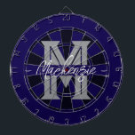 Custom Family Name Monogram Gray Dartbord<br><div class="desc">Gray background with monogram and family name in center of the board. Other colors available in the shop.</div>