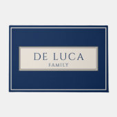 Custom Family Name Navy Blue Deurmat (Voorkant)