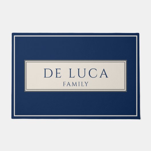 Custom Family Name Navy Blue Deurmat (Voorkant)