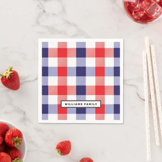 Custom Family Name Red and Blue Plaid  Servet (Insitu)