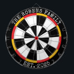 Custom Family Name Rustic Dartboard Dartbord<br><div class="desc">A dartboard is a popular recreational and competitive game that provides hours of fun for players of all ages and skill levels. Typically made from sisal fibers, cork, or electronic components, dartboards are designed to withstand the impact of darts while offering precise scoring zones. Standard dartboards feature a circular design...</div>