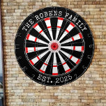 Custom Family Name Rustic Dartboard Dartbord<br><div class="desc">A dartboard is a popular recreational and competitive game that provides hours of fun for players of all ages and skill levels. Typically made from sisal fibers, cork, or electronic components, dartboards are designed to withstand the impact of darts while offering precise scoring zones. Standard dartboards feature a circular design...</div>