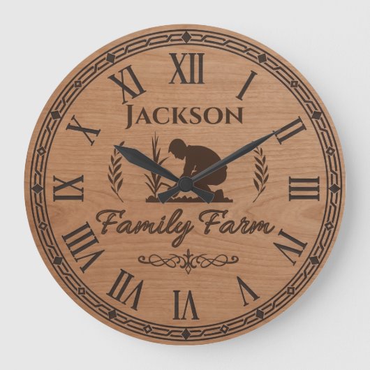 Custom Family Name Wall Clock – Family Farm  Grote Klok (Voorkant)
