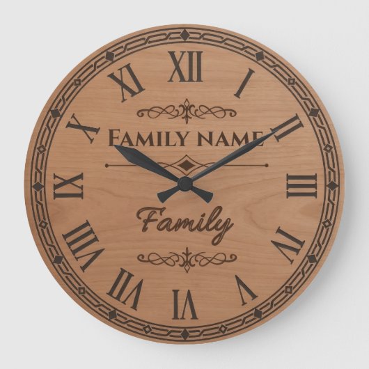 Custom Family Name Wall Clock – Home Decor  Grote Klok (Voorkant)