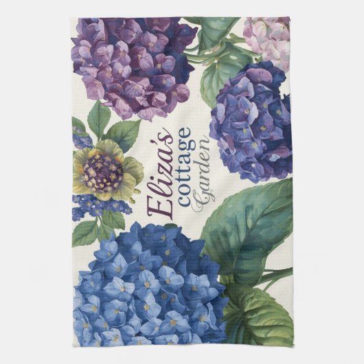 Custom Family Name Watercolor Hydrangea Theedoek (Verticaal)