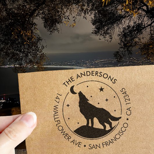 Custom Family Name Wolf Moon Return Address Zelfinktende Stempel