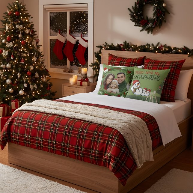 Custom Family Photo Christmas Pillow | Snowman Bac Kussen (Creator heeft geüpload)