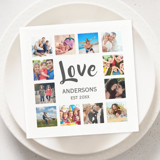 Custom Family Photo Collage Personalized White Servet
