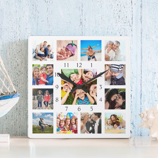 Custom Family Photo Collage Personalized White Vierkante Klok