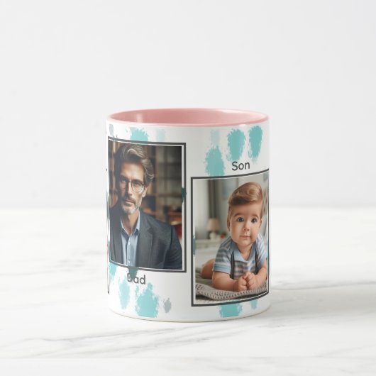 Custom Family Photo Collage Splash Color Grey Blue Mok (Midden)