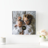 Custom Family Photo | Custom Monogram Vierkante Klok (Huis)