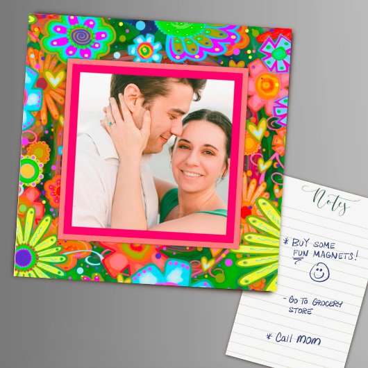 Custom Family Photo Hearts Kleurrijke Bloemen Geel