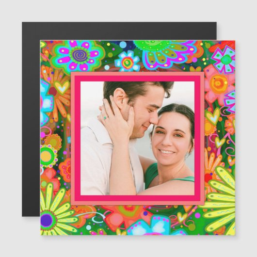 Custom Family Photo Hearts Kleurrijke Bloemen Geel (Voorkant / Achterkant)