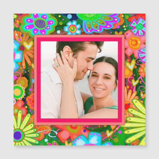 Custom Family Photo Hearts Kleurrijke Bloemen Geel (Voorkant)