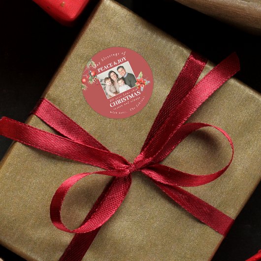 Custom Family Photo Holiday Ronde Sticker