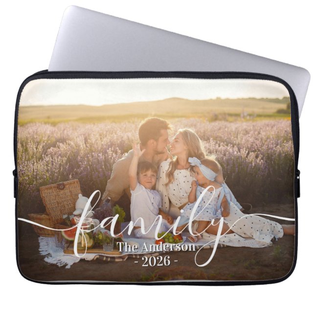 Custom Family Photo -Personalized Last Name & Year Laptop Sleeve (Voorkant)