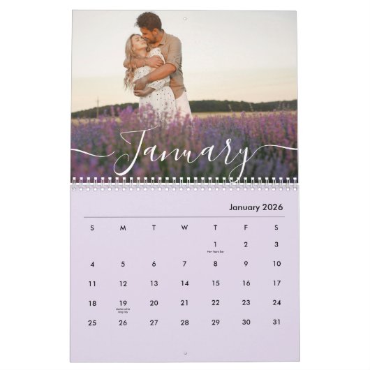 Custom Family Photo | Personalized Soft Lavender Kalender (Jan 2026)