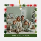 Custom Family Photo Red and Green Plaid Ornament (Voorkant)