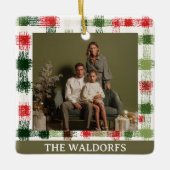 Custom Family Photo Red and Green Plaid Ornament (Voorkant)