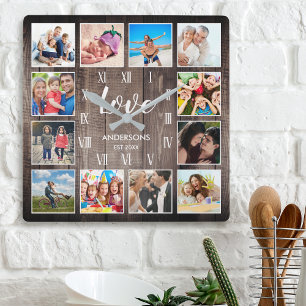 Custom Family Photo Rustic Farmhouse Love Roman Vierkante Klok