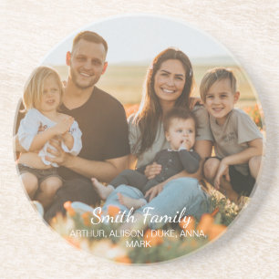 Custom family photo with custom names zandsteen onderzetter