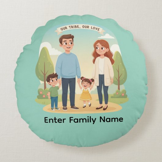 Custom Family Portrait Our Tribe Our Love Rond Kussen (Voorkant)