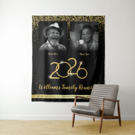 Custom Family Reunion Banner, 2 Foto Zwart Goud Wandkleed