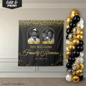 Custom Family Reunion Banner, 2 Photo Black Gold Wandkleed