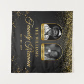 Custom Family Reunion Banner, 2 Photo Black Gold Wandkleed (Voorkant (horizontaal))