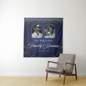 Custom Family Reunion Banner, 2 Photo Blue Silver  Wandkleed (In situ)