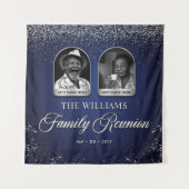 Custom Family Reunion Banner, 2 Photo Blue Silver  Wandkleed (Voorkant)