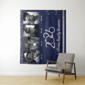 Custom Family Reunion Banner, 4 Foto Blauw Zilver Wandkleed (In situ)