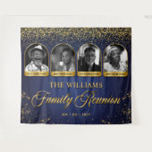 Custom Family Reunion Banner, 7 Photo Blue Gold Wandkleed (Voorkant (horizontaal))