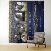 Custom Family Reunion Banner, 7 Photo Blue Gold Wandkleed (In situ)