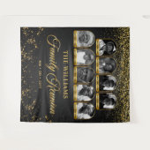 Custom Family Reunion Banner, 9 Foto Zwart Goud Wandkleed (Voorkant (horizontaal))