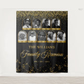 Custom Family Reunion Banner, 9 Foto Zwart Goud Wandkleed (Voorkant)