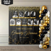 Custom Family Reunion Banner, 9 Foto Zwart Goud Wandkleed