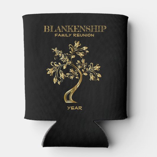 Custom Family Reunion Black Gold Tree Art Blikjeskoeler (Achterkant)