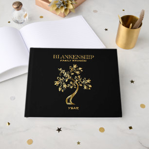 Custom Family Reunion Black Gold Tree Art Gastenboek