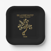 Custom Family Reunion Black Gold Tree Art  Papieren Bordje (Voorkant)