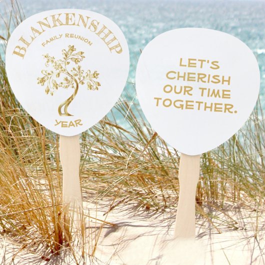 Custom Family Reunion Black Gold Tree, dubbelzijdi Handwaaier