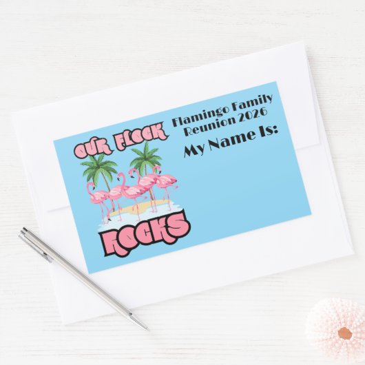 Custom Family Reunion Flamingo's onze kudde rotsen Rechthoekige Sticker (Envelop)