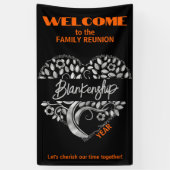 Custom Family Reunion Heart Art Tree Zwart Sinaasa Spandoek (Verticaal)