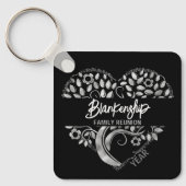 Custom Family Reunion Heart Art Tree Zwart Zilver Sleutelhanger (Voorkant)
