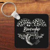 Custom Family Reunion Heart Art Tree Zwart Zilver Sleutelhanger (Voorkant)