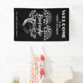 Custom Family Reunion Heart Art Tree Zwart Zilver Spandoek (Insitu)