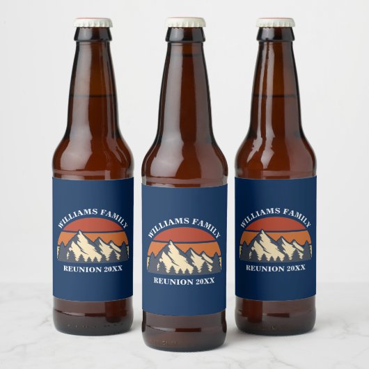 Custom Family Reunion Party Blue Mountain Sunset Bier Etiket (Flessen)